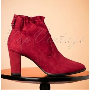 Tamaris 60s Pixie Suede Ankle Booties in Deep Red